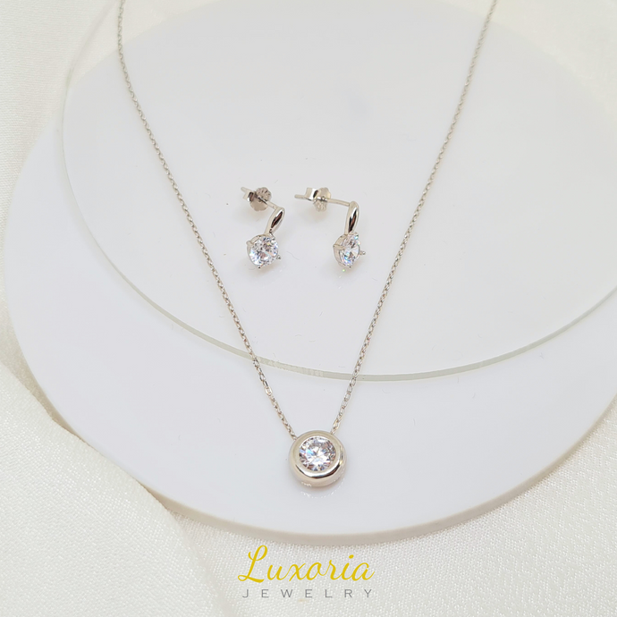 Bundle: Indira Necklace + Ellana Earrings (925 Sterling Silver)